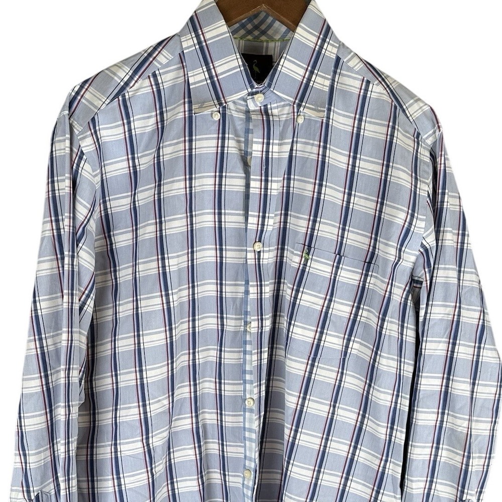 Tailorbyrd Shirt Men's Large White Blue Plaid Cotton Button Down Long Sleeve